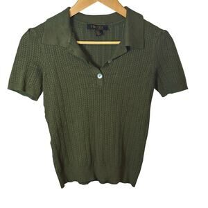 TRUTH By Republic Olive Green Cable Knit Short Sleeve Collared Top Sweater Sz XS